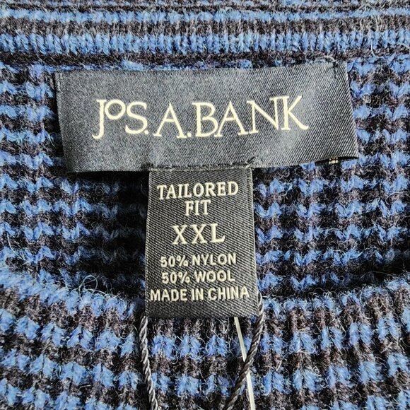 XXL Sweater Blue Navy Jos A Bank Crewneck Chunky Knit Tailored Fit Mens Wool Mix - Picture 4 of 17